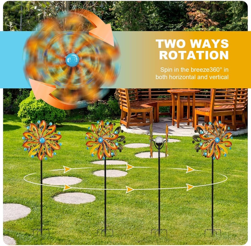 MLKNK Wind Spinners for Yard and Garden - Wind Sculptures & Spinners 75 in Garden Kinetic Art with Solar Powered Multi-Color Glass Ball Light - Gradient Brown - Image 4